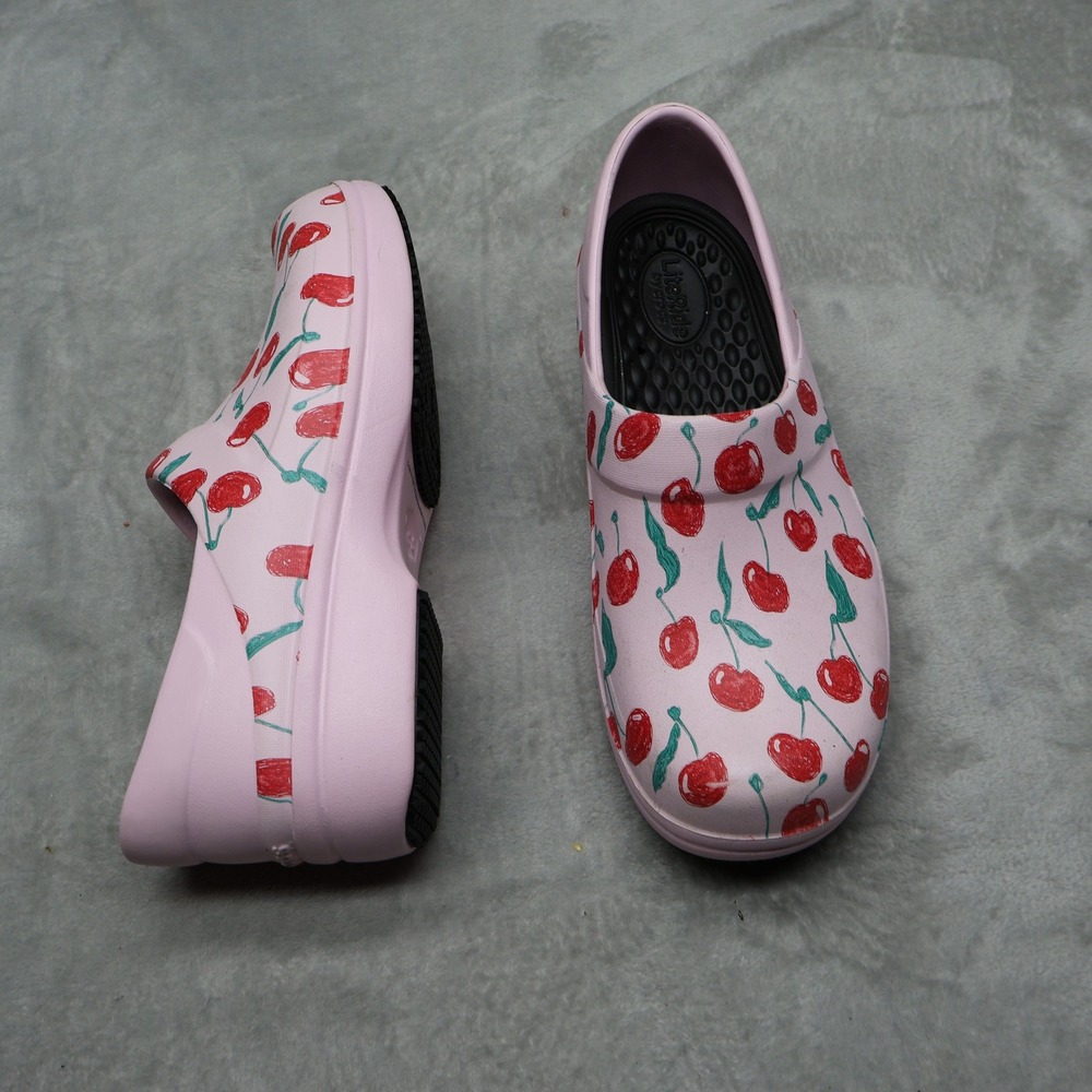 Crocs Womens 8 Clogs Pink Cherry Print Neria Pro II LiteRide Slip Resistant Work